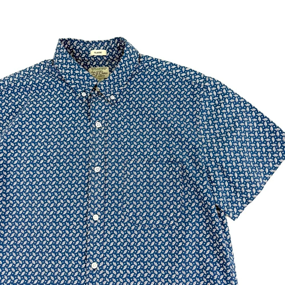 J. Crew Short-sleeve Stretch Secret Wash Cotton Poplin Shirt Geometric Leaves